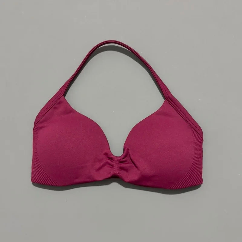 HISTELLO Impact Strappy Bra Gym Top Women High Support Thin Strap Halter Sports Seamless Bras Scrunch Push-up Workout Yoga Tanks