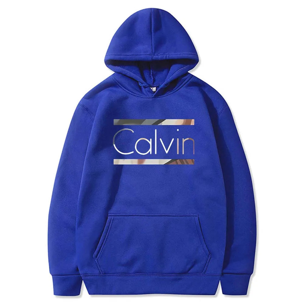 Men's autumn and winter casual fashion loose plus size Paris letter printed fleece warm pullover long sleeved hooded sweatshirt