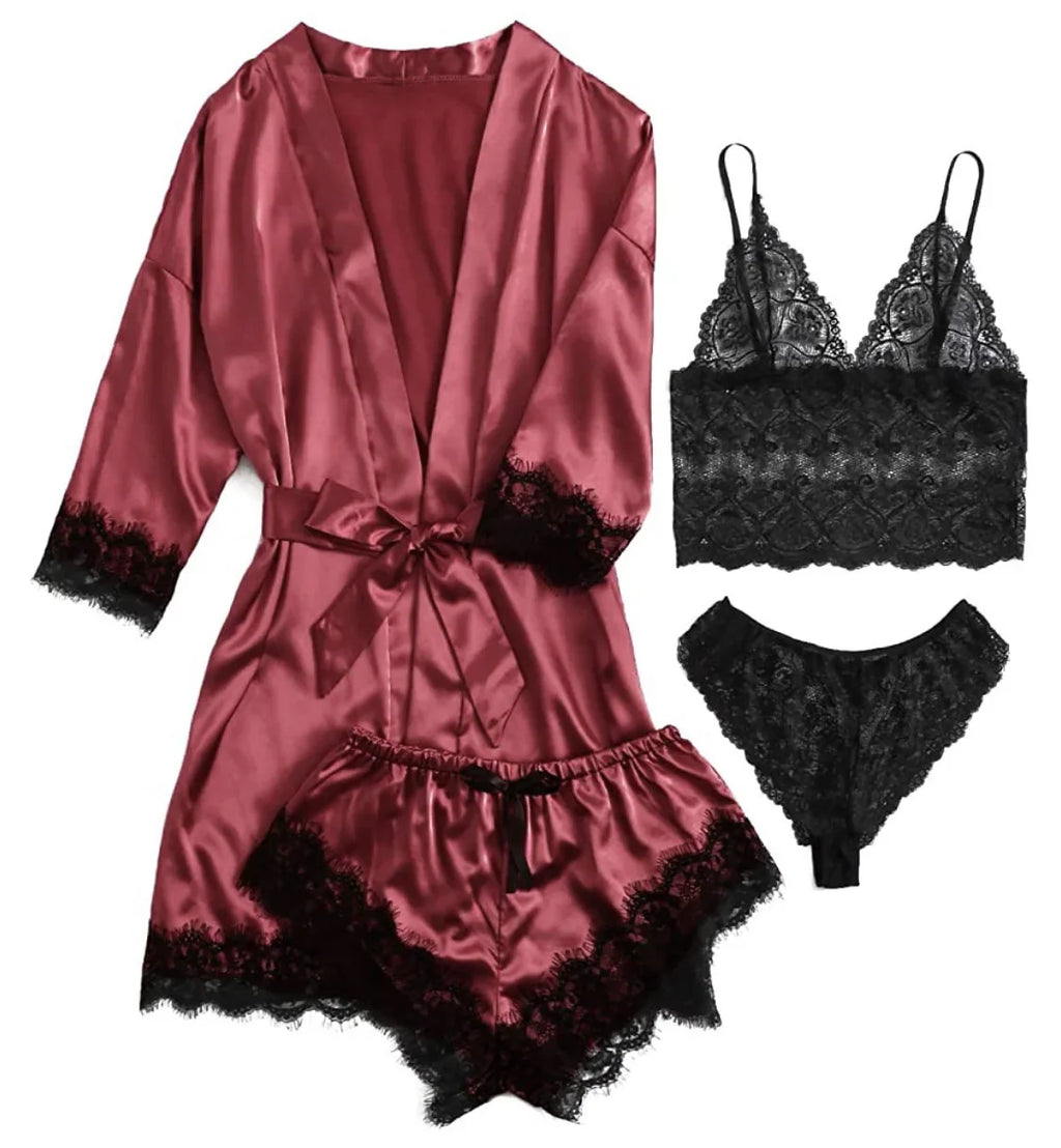 Women's Sexy Pajamas Nightgowns Lingerie Shorts 4-piece Lace Camisole Pajama Set Home Robe Nightgowns Leisure wear