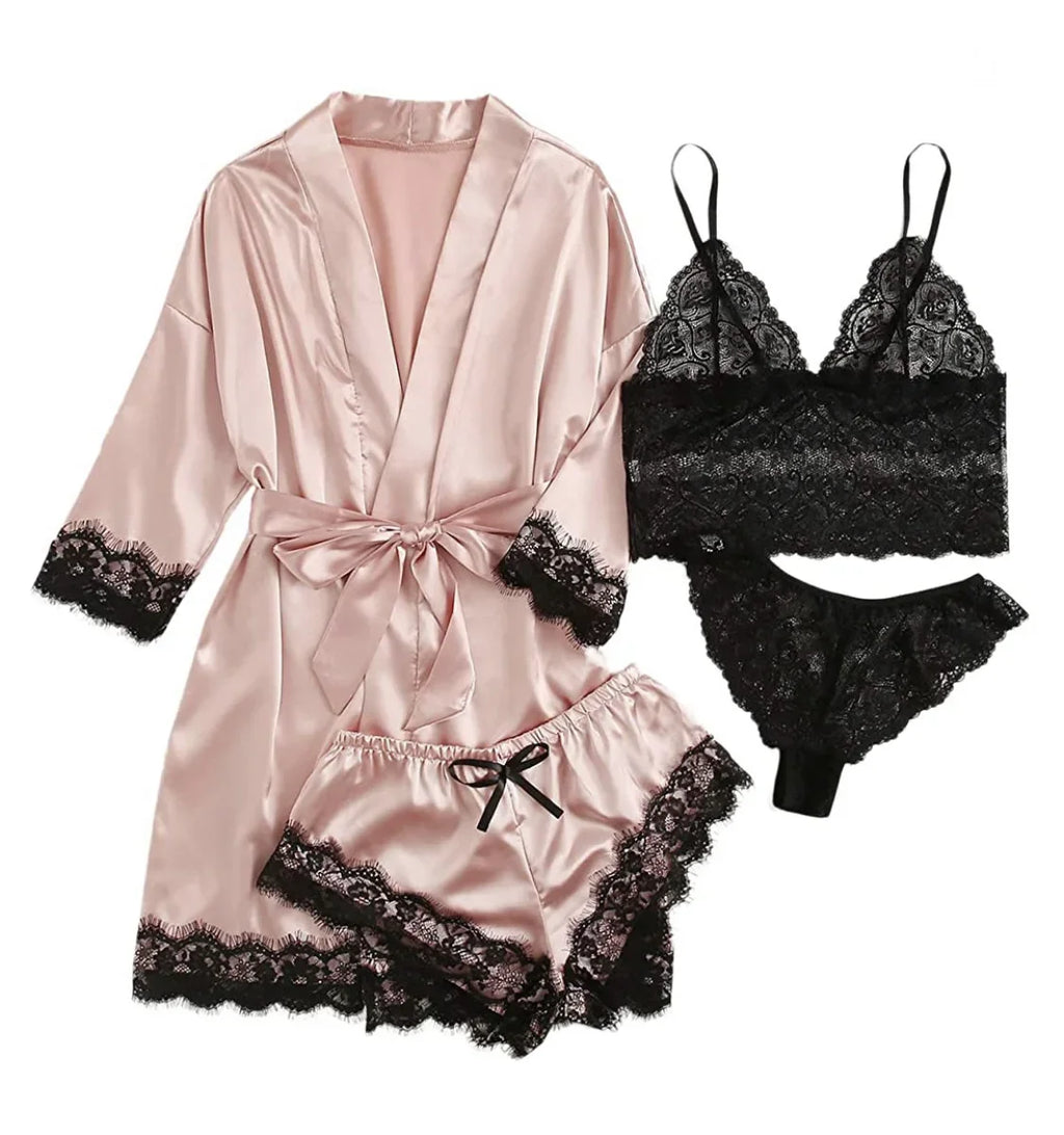 Women's Sexy Pajamas Nightgowns Lingerie Shorts 4-piece Lace Camisole Pajama Set Home Robe Nightgowns Leisure wear