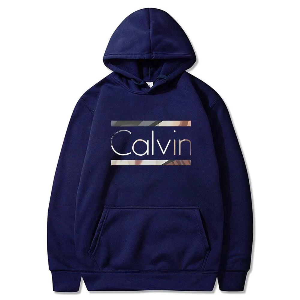 Men's autumn and winter casual fashion loose plus size Paris letter printed fleece warm pullover long sleeved hooded sweatshirt