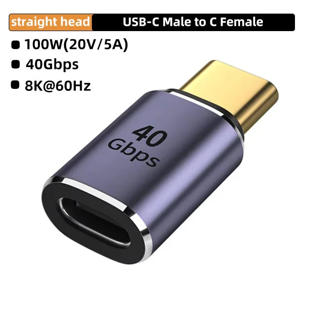 USB4.0 40Gbps OTG type C 90 degree Adapter 100W 5A USB C to Type C Fast Charging Converter USB C Data Adapter For Macbook 8K60HZ