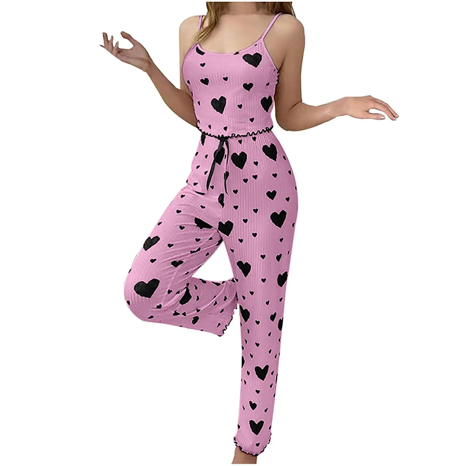 New Women pajamas plus size pajamas set 2 piece short vest + trouser white breathable soft casual love print