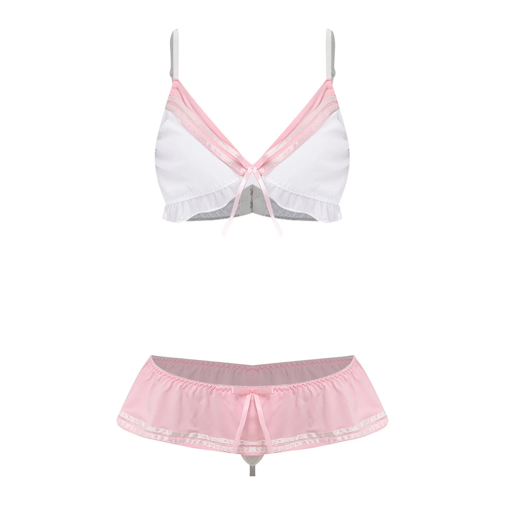 Women Two Pieces Sailor Bikini Swimsuit Swimwear Set Adjustable Shoulder Straps Bra Top with Elastic Waistband Skirted G-string