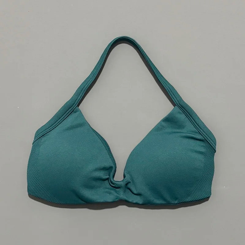 HISTELLO Impact Strappy Bra Gym Top Women High Support Thin Strap Halter Sports Seamless Bras Scrunch Push-up Workout Yoga Tanks