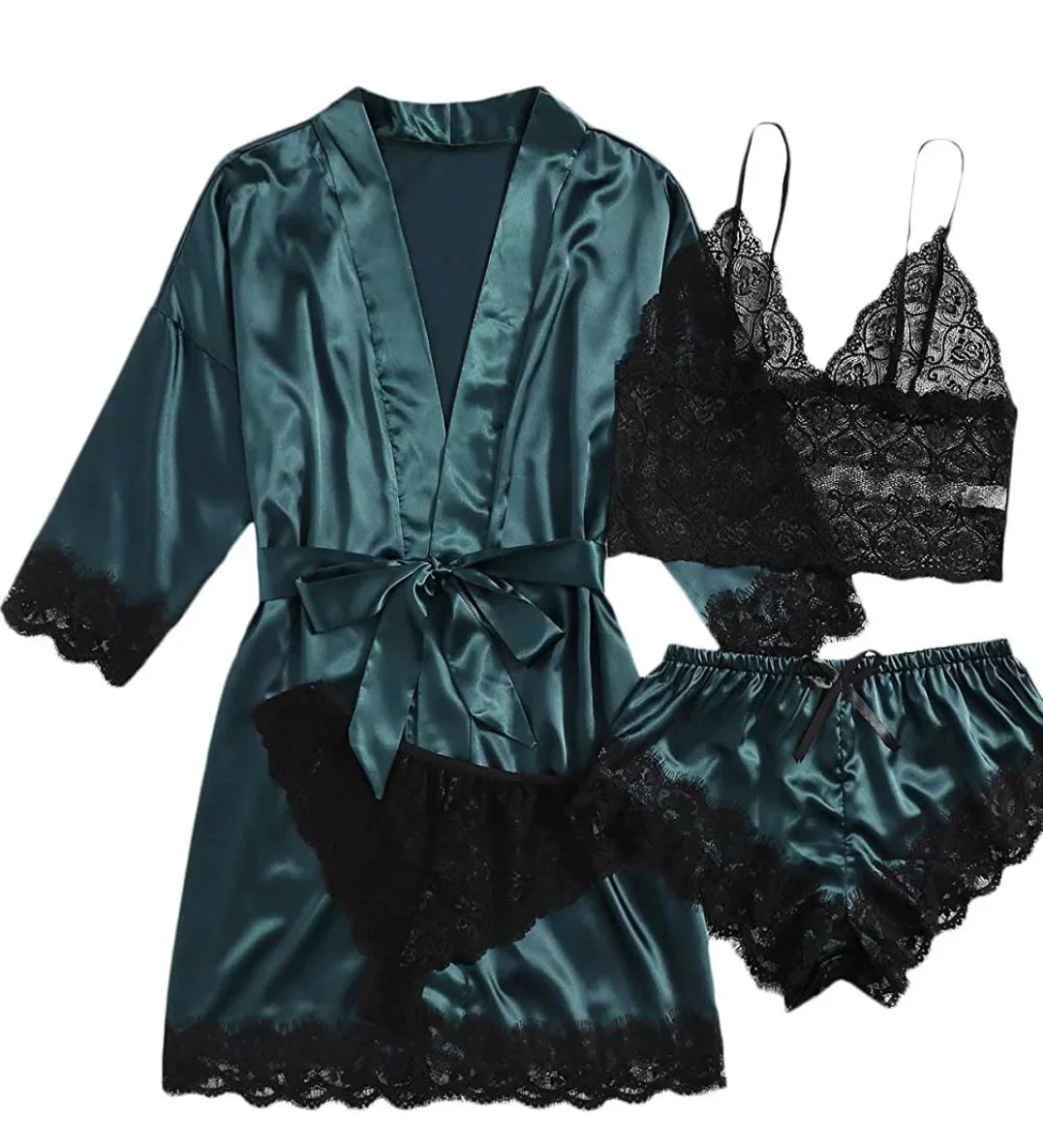 Women's Sexy Pajamas Nightgowns Lingerie Shorts 4-piece Lace Camisole Pajama Set Home Robe Nightgowns Leisure wear
