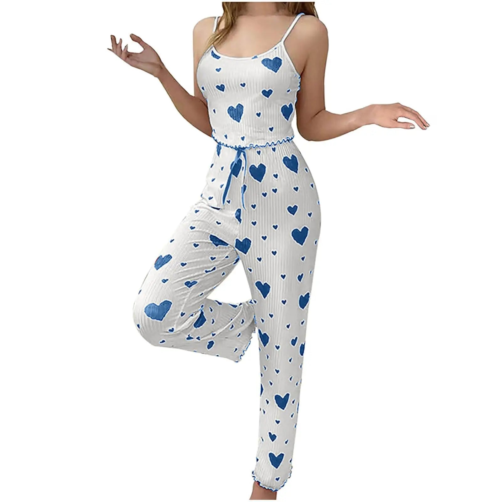 New Women pajamas plus size pajamas set 2 piece short vest + trouser white breathable soft casual love print
