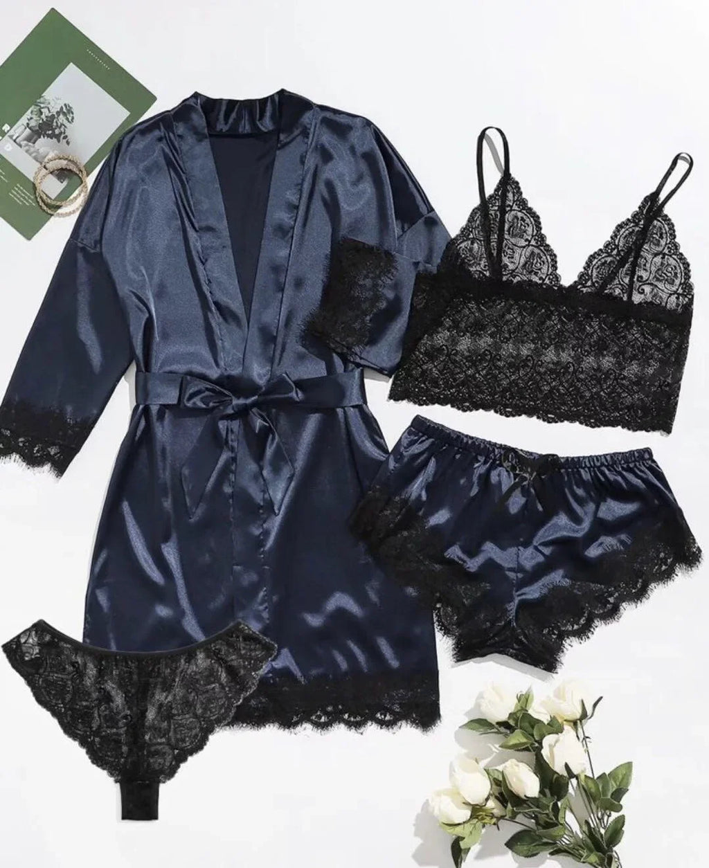 Women's Sexy Pajamas Nightgowns Lingerie Shorts 4-piece Lace Camisole Pajama Set Home Robe Nightgowns Leisure wear