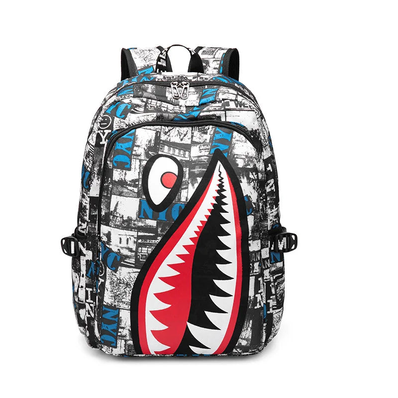 Backpack Elementary Bookbag Travel Rucksack Cartoon Shark Print Primary School Student Satchel Backpack Mochila Infantil