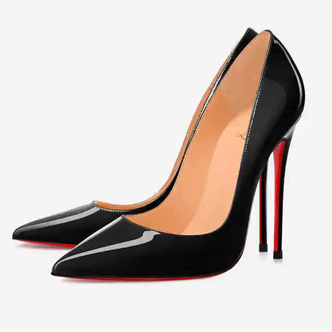 Black Women's elegant high heels Red Shiny Bottoms Luxury Brand Women heels trend Pointed Toe Sexy Party Pumps shoes Women