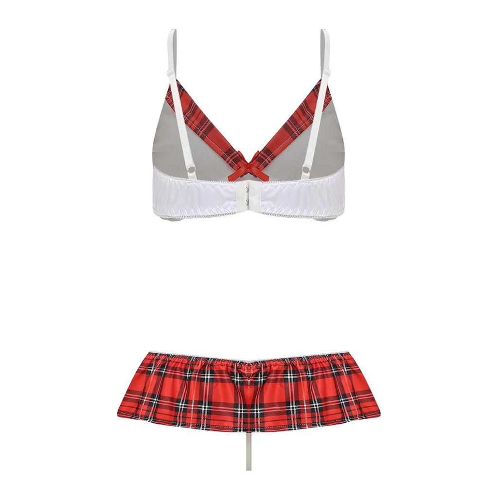 Women Two Pieces Sailor Bikini Swimsuit Swimwear Set Adjustable Shoulder Straps Bra Top with Elastic Waistband Skirted G-string