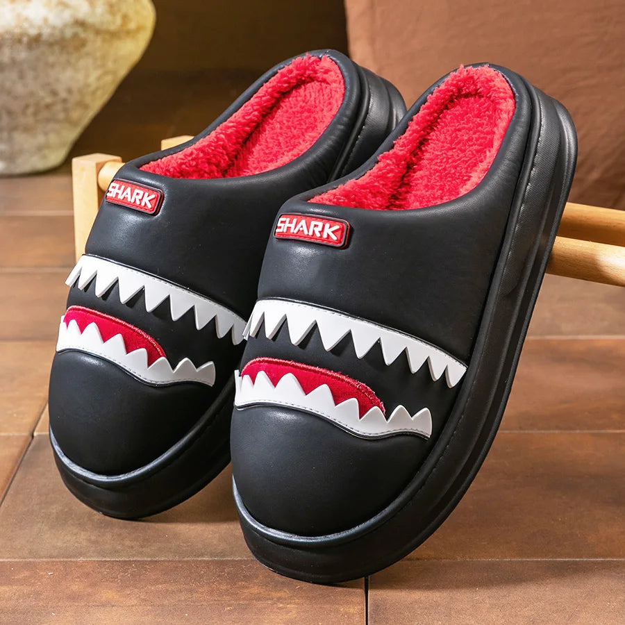 Warm Platform Slippers Men PU EVA Memory foam Soft Shark Cute Design Comfortable Non Slip House Shoes High Quality