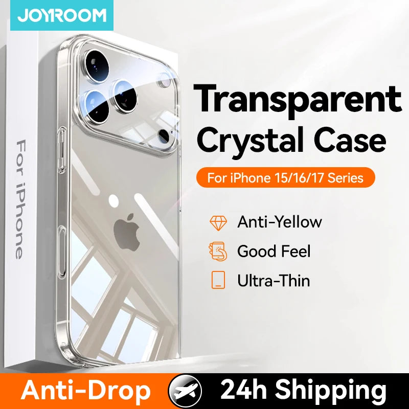 Joyroom Case For iPhone 17 Pro Max Case Crystal Transparent No Yellowing Lens Protection Cover For iPhone 16 Pro Shockproof Case