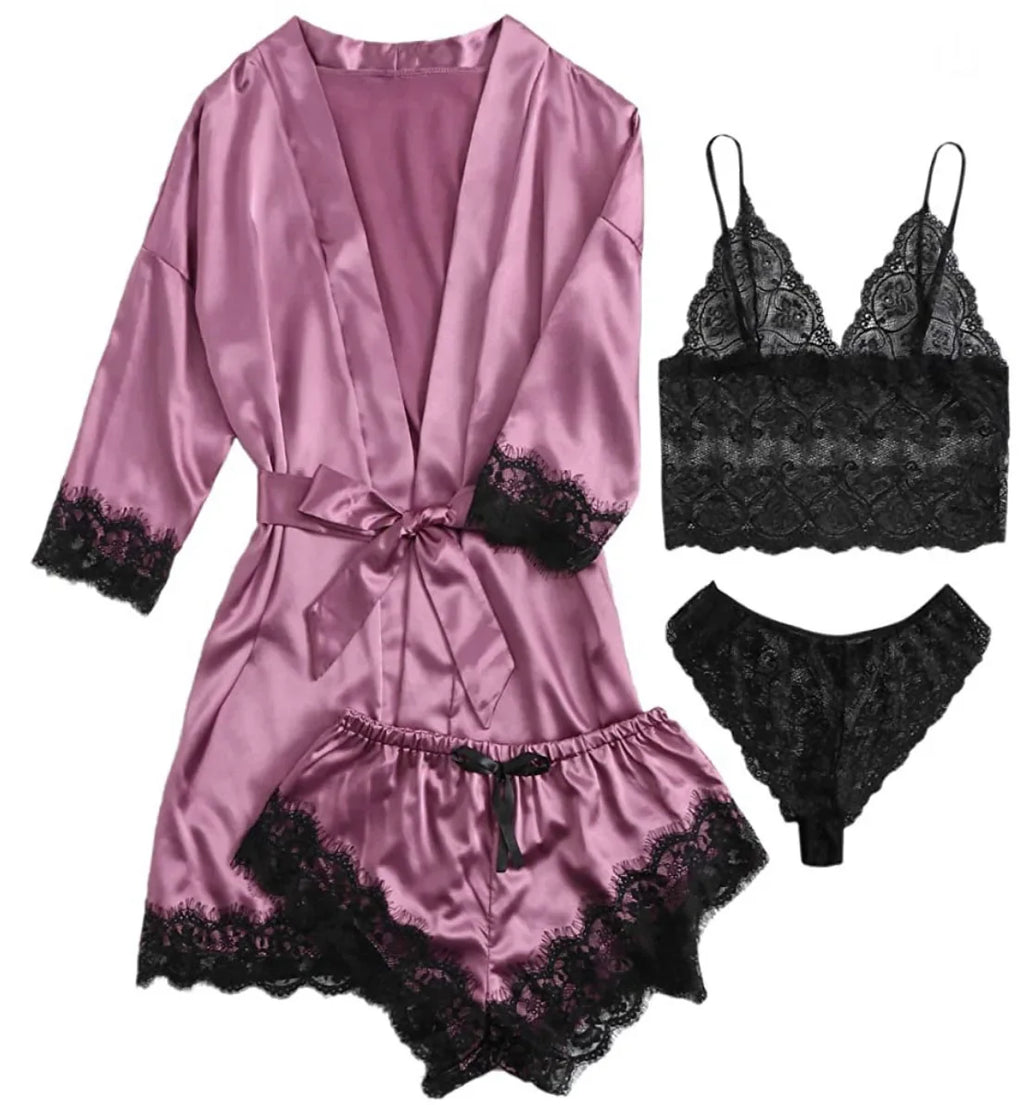 Women's Sexy Pajamas Nightgowns Lingerie Shorts 4-piece Lace Camisole Pajama Set Home Robe Nightgowns Leisure wear