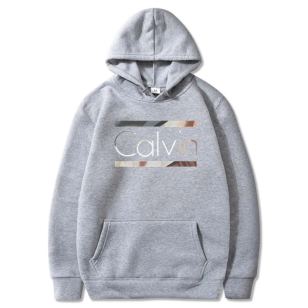 Men's autumn and winter casual fashion loose plus size Paris letter printed fleece warm pullover long sleeved hooded sweatshirt