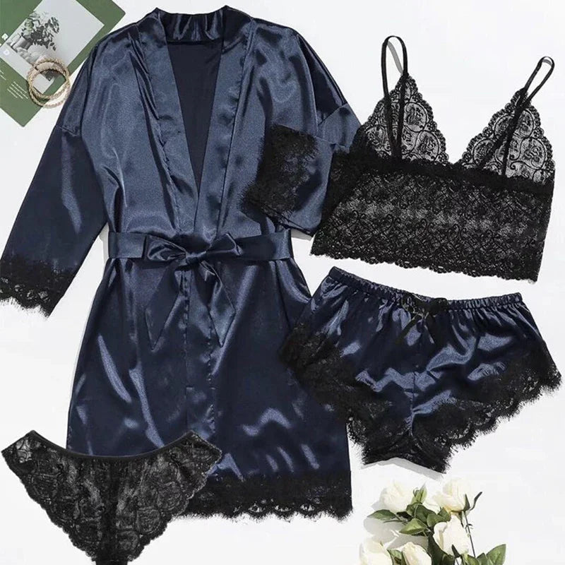 Women's Sexy Pajamas Nightgowns Lingerie Shorts 4-piece Lace Camisole Pajama Set Home Robe Nightgowns Leisure wear