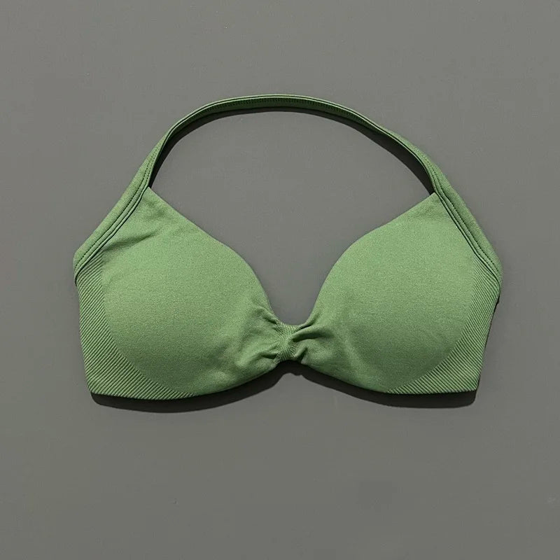 HISTELLO Impact Strappy Bra Gym Top Women High Support Thin Strap Halter Sports Seamless Bras Scrunch Push-up Workout Yoga Tanks