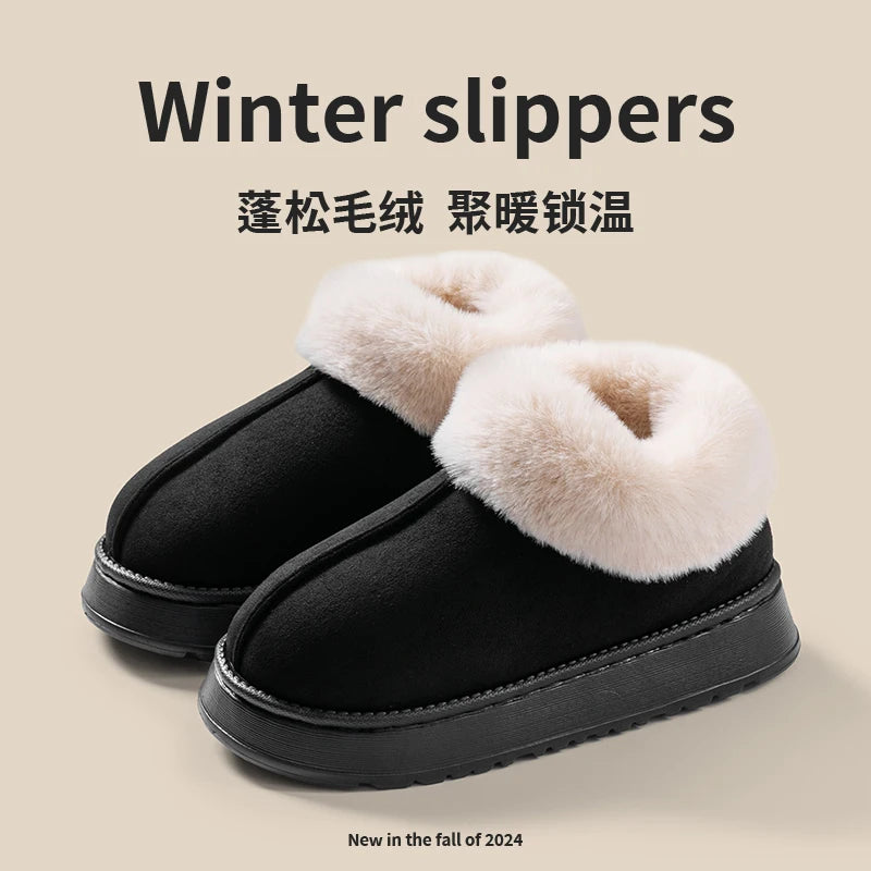 2025 High Quality of  Women's Fashion Snow Boots Fluffy Plush Faux Fur Soft Slippers Winter Indoor Comfortable Home men's Shoes