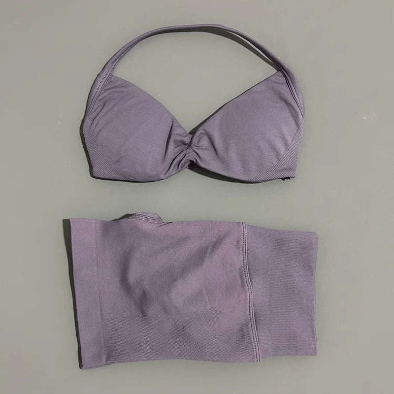 2 Piece Sports Gym Set Strappy Bra Yoga Underwear Short Sport Leggings Bicycle Running Sportswear Woman Seamless Yoga Set