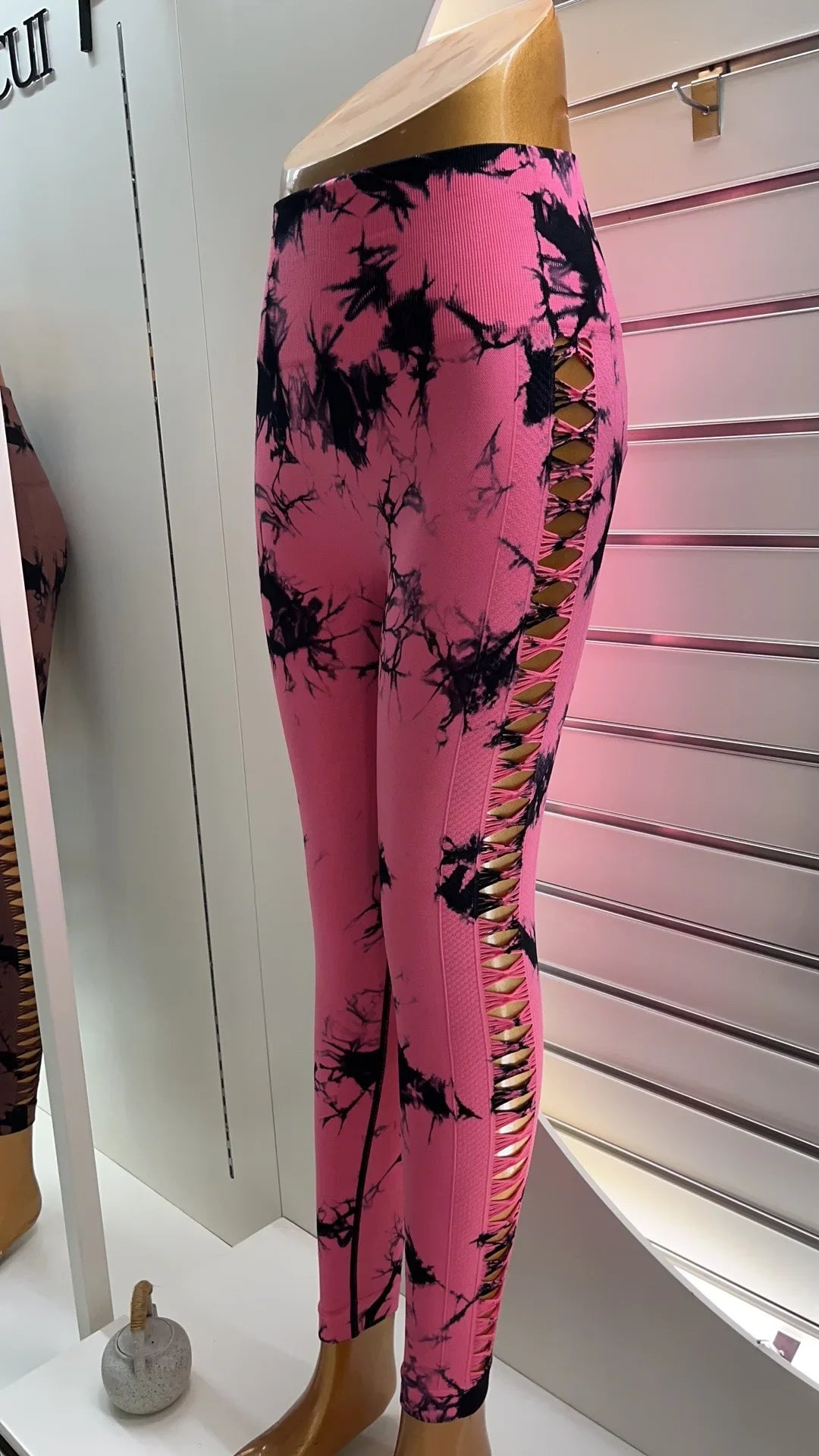 Women Hollow Out Tie Dye Legging Seamless Knit Pants High Elastic Hip Liftting Yoga Tights  Gym Running Sexy Slim Leggings