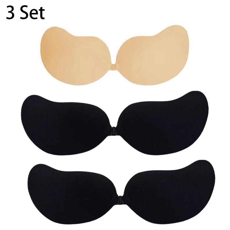 3pcs Women Invisible Push Up Bra Backless Strapless Bra Seamless Front Closure Bralette Underwear Silicone Self-Adhesive Bra Pad