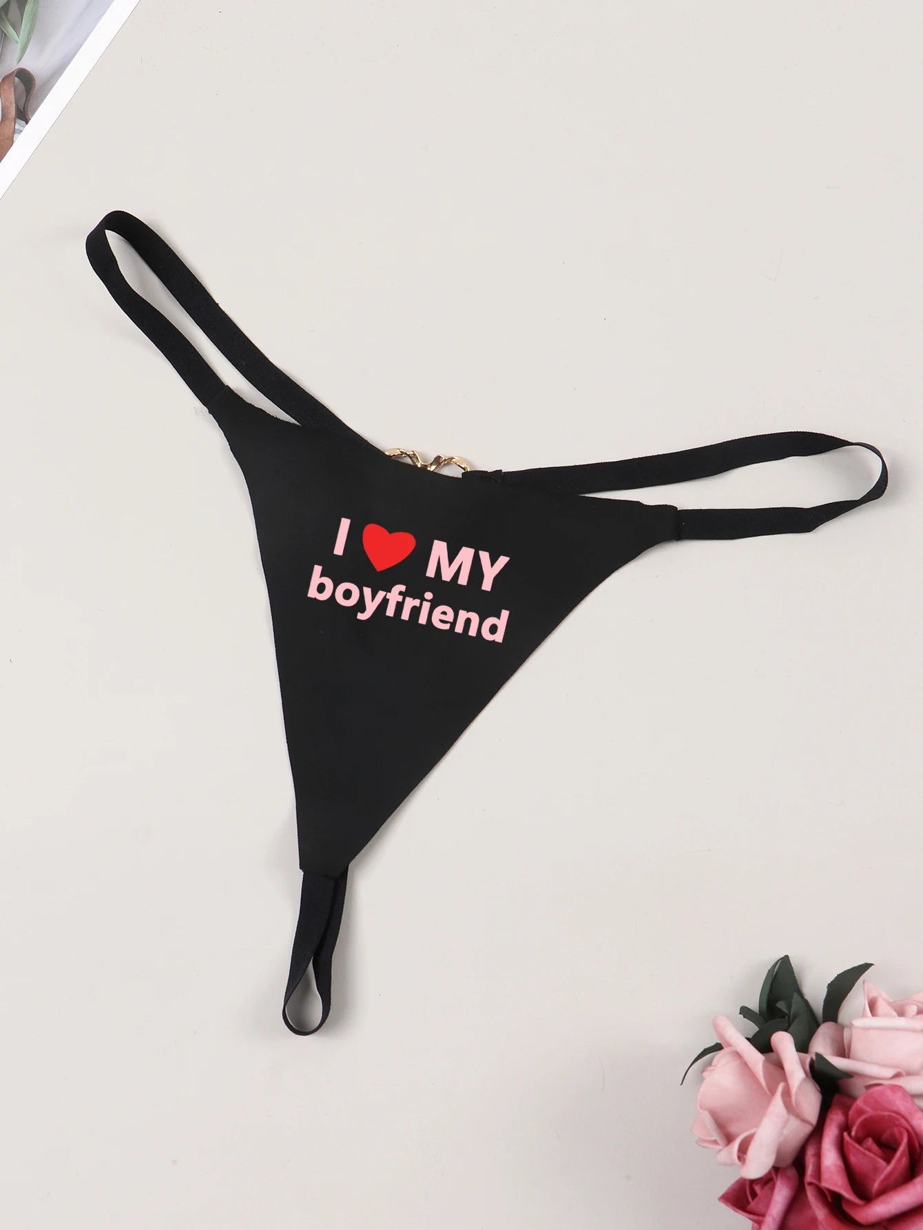 Varsbaby Cheeky Letter G-string Underwear with I love my boy friend Print Panties Playful Thong Seamless T-back Bikini
