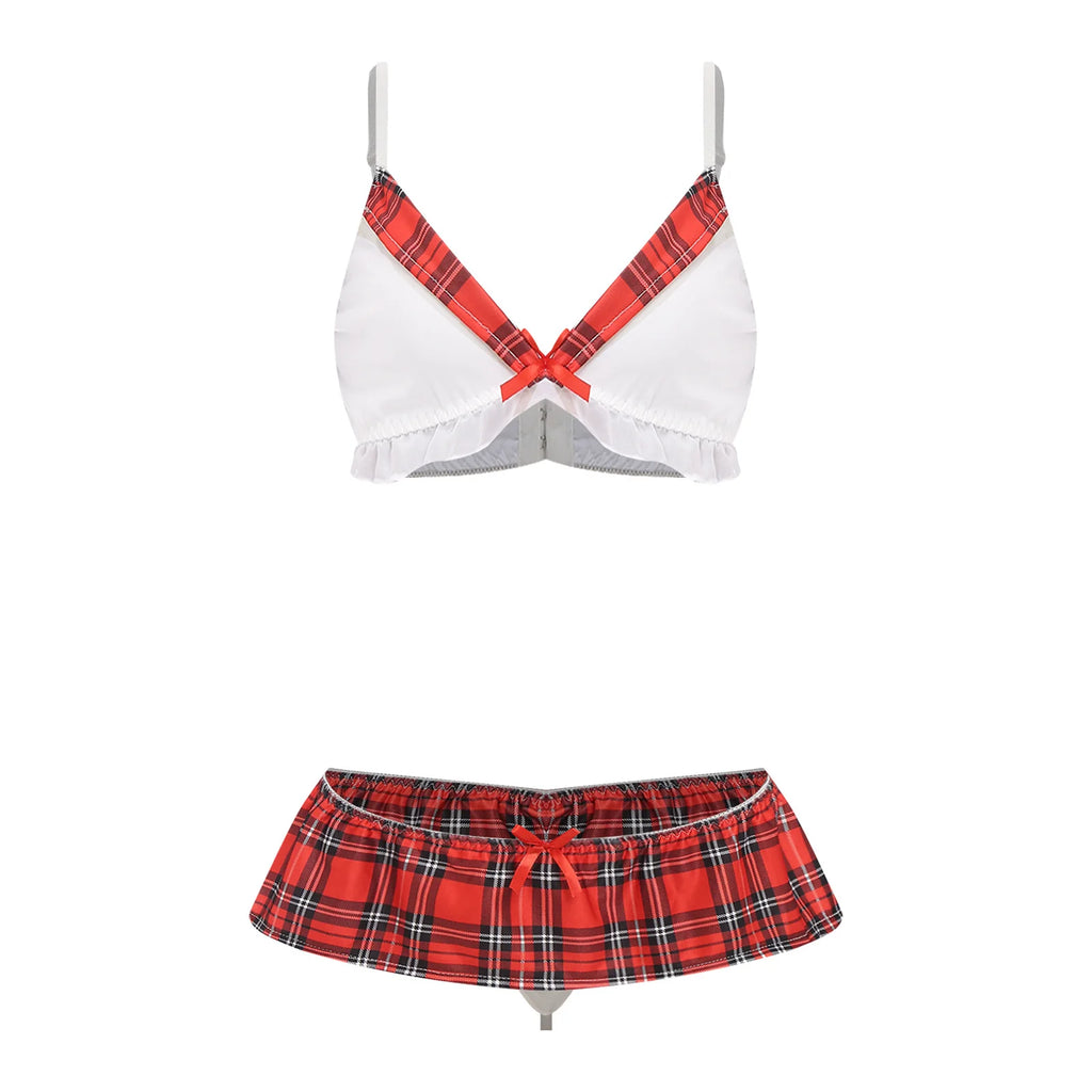 Women Two Pieces Sailor Bikini Swimsuit Swimwear Set Adjustable Shoulder Straps Bra Top with Elastic Waistband Skirted G-string