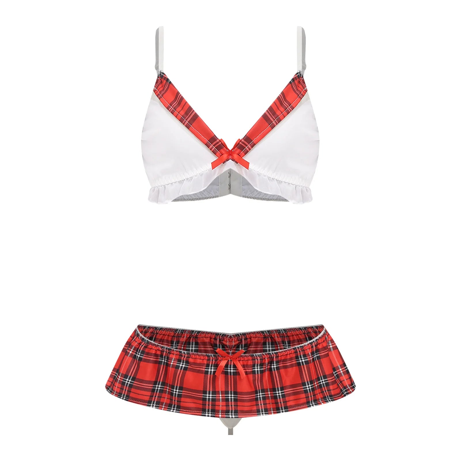 Women Two Pieces Sailor Bikini Swimsuit Swimwear Set Adjustable Shoulder Straps Bra Top with Elastic Waistband Skirted G-string