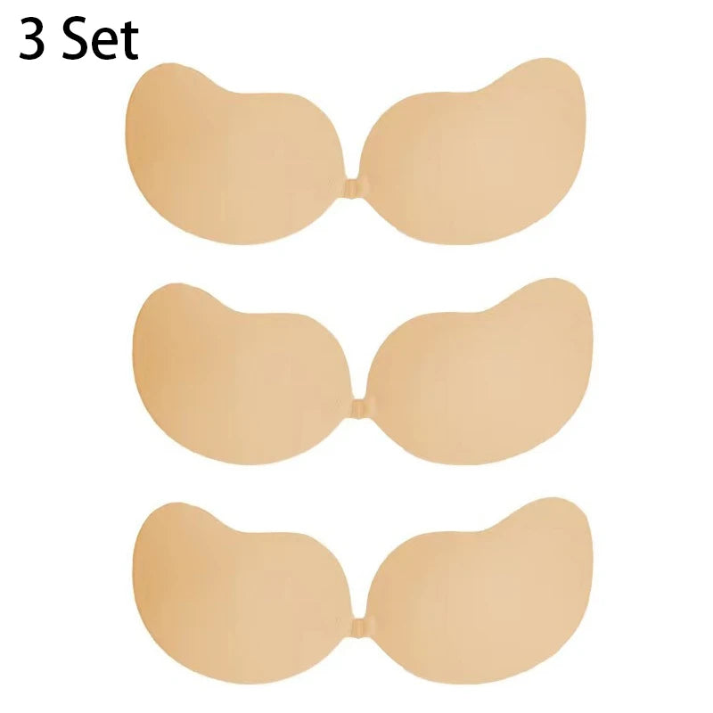 3pcs Women Invisible Push Up Bra Backless Strapless Bra Seamless Front Closure Bralette Underwear Silicone Self-Adhesive Bra Pad