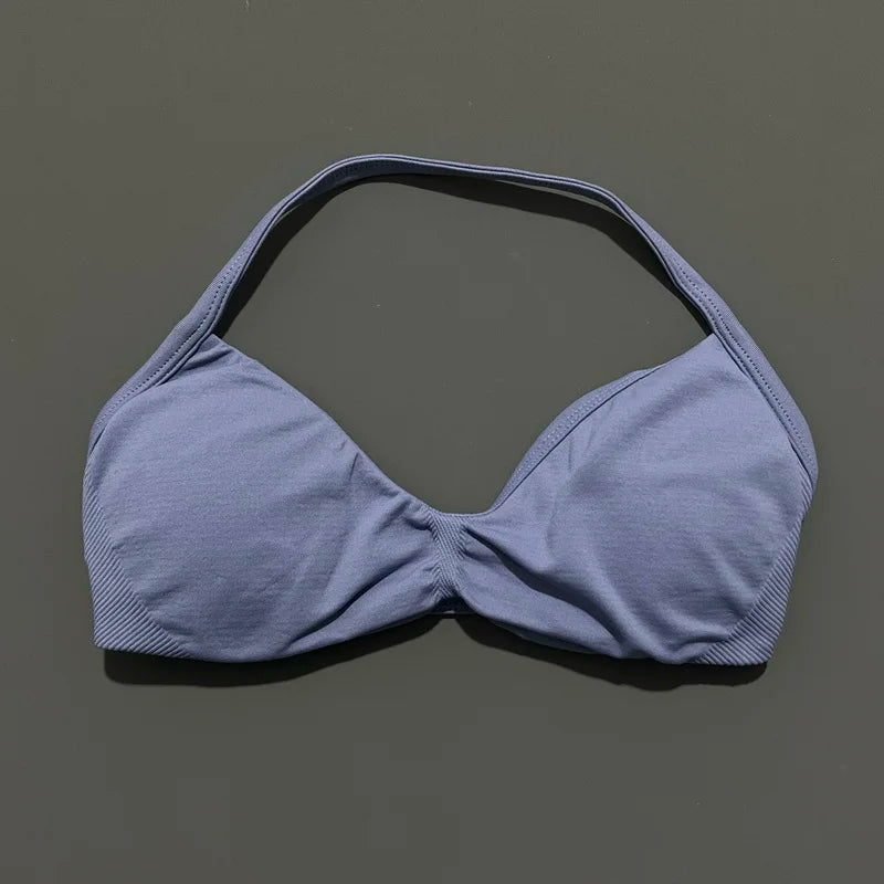 HISTELLO Impact Strappy Bra Gym Top Women High Support Thin Strap Halter Sports Seamless Bras Scrunch Push-up Workout Yoga Tanks