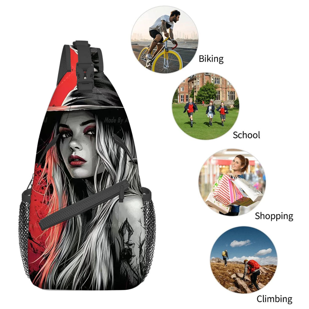 Beautiful Woman 3D Cartoon Large Capacity Chest Bag for Boy/girl Polyester Portable Outdoor Sports Leisure Fashion Messenger Bag