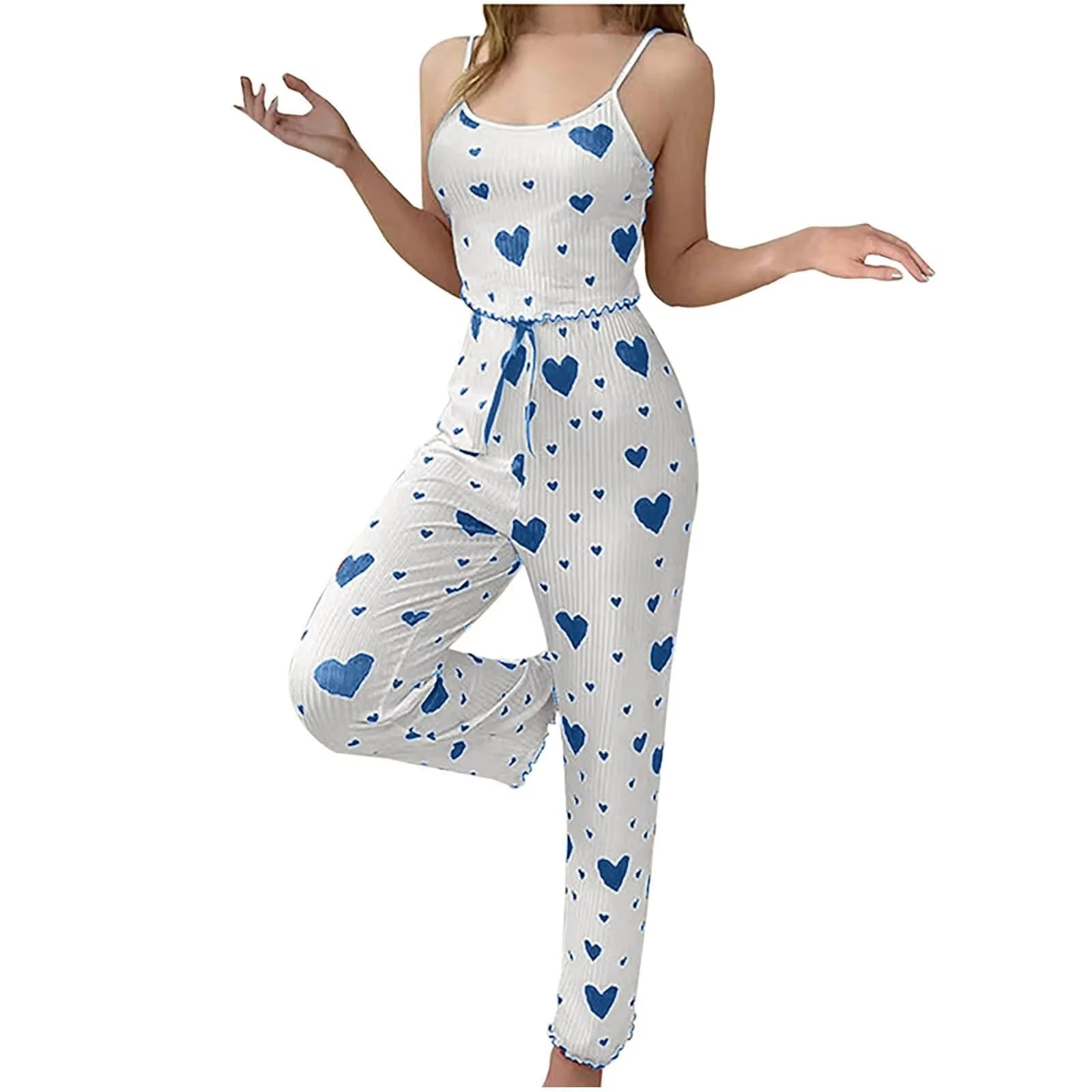 New Women pajamas plus size pajamas set 2 piece short vest + trouser white breathable soft casual love print