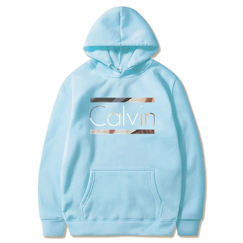 Men's autumn and winter casual fashion loose plus size Paris letter printed fleece warm pullover long sleeved hooded sweatshirt