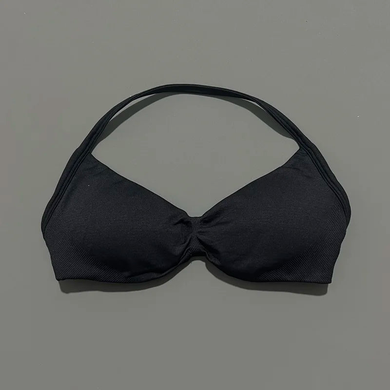 HISTELLO Impact Strappy Bra Gym Top Women High Support Thin Strap Halter Sports Seamless Bras Scrunch Push-up Workout Yoga Tanks