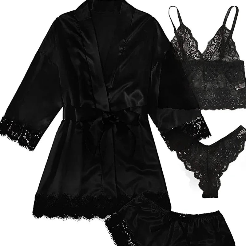 Women's Sexy Pajamas Nightgowns Lingerie Shorts 4-piece Lace Camisole Pajama Set Home Robe Nightgowns Leisure wear