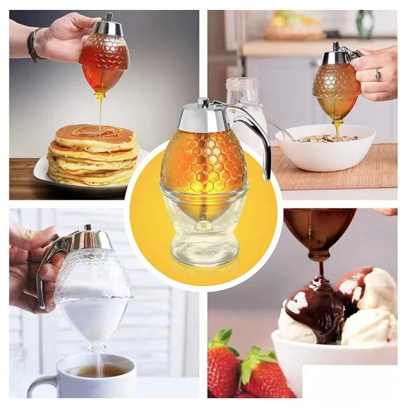 1set Squeezing Bottle Plastic Sealed Can Creative press type honey jar Funnel syrup pot with base Honey syrup sealed jar