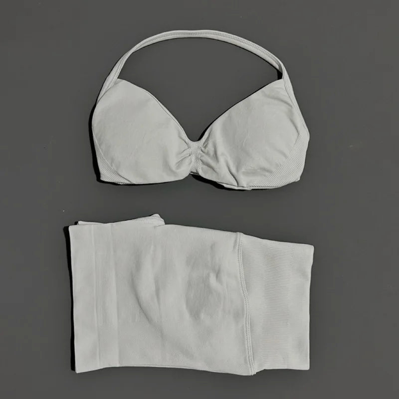 2 Piece Sports Gym Set Strappy Bra Yoga Underwear Short Sport Leggings Bicycle Running Sportswear Woman Seamless Yoga Set