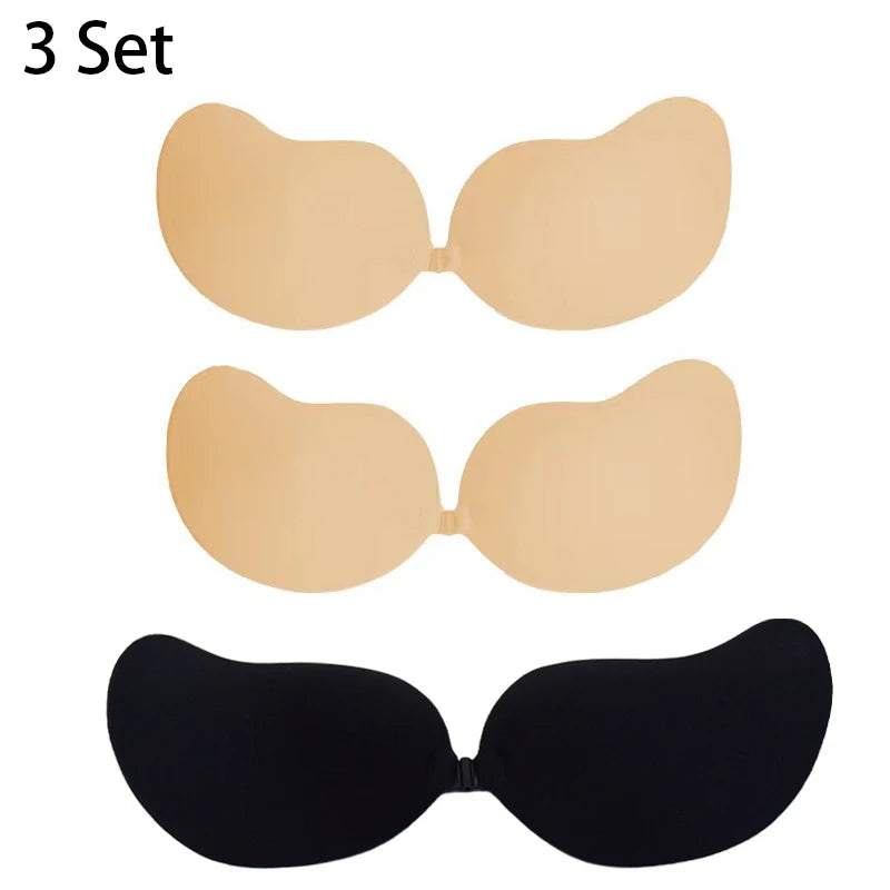 3pcs Women Invisible Push Up Bra Backless Strapless Bra Seamless Front Closure Bralette Underwear Silicone Self-Adhesive Bra Pad