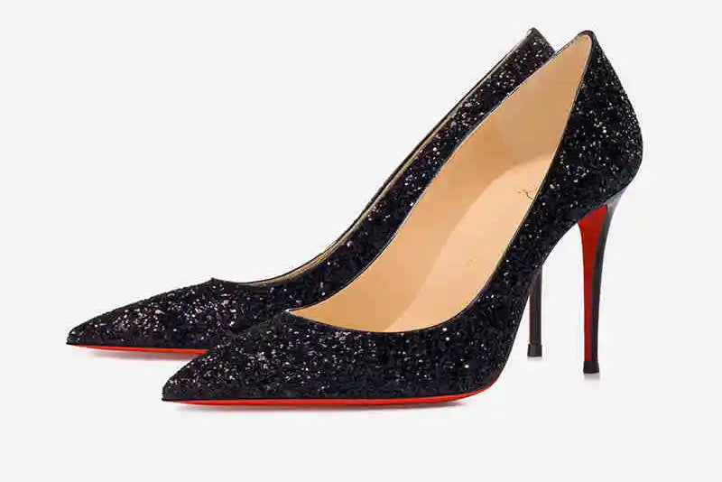 Black Women's elegant high heels Red Shiny Bottoms Luxury Brand Women heels trend Pointed Toe Sexy Party Pumps shoes Women