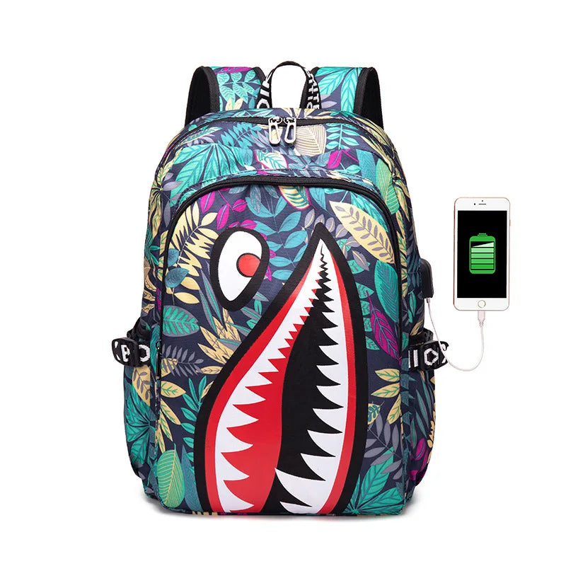 Backpack Elementary Bookbag Travel Rucksack Cartoon Shark Print Primary School Student Satchel Backpack Mochila Infantil