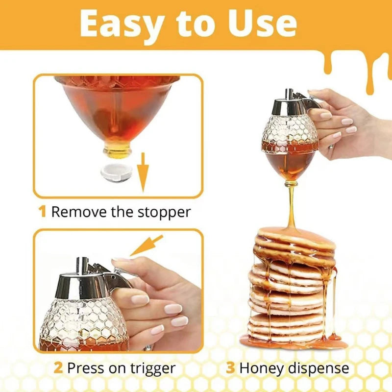 1set Squeezing Bottle Plastic Sealed Can Creative press type honey jar Funnel syrup pot with base Honey syrup sealed jar