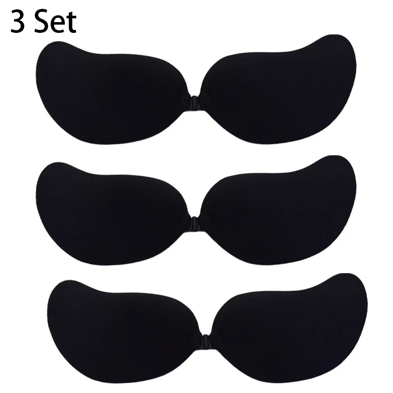 3pcs Women Invisible Push Up Bra Backless Strapless Bra Seamless Front Closure Bralette Underwear Silicone Self-Adhesive Bra Pad