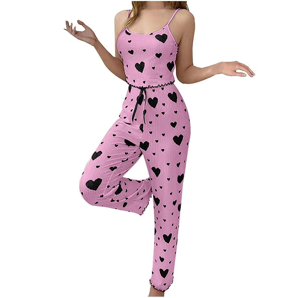 New Women pajamas plus size pajamas set 2 piece short vest + trouser white breathable soft casual love print
