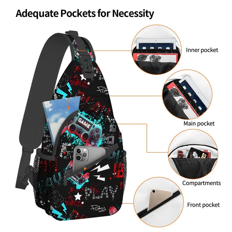 Game Console Chest Bag Boy/Girls Best Gift 3D Cartoon Large Capacity Outdoor Sports Leisure Fashion Fitness Bag for Children